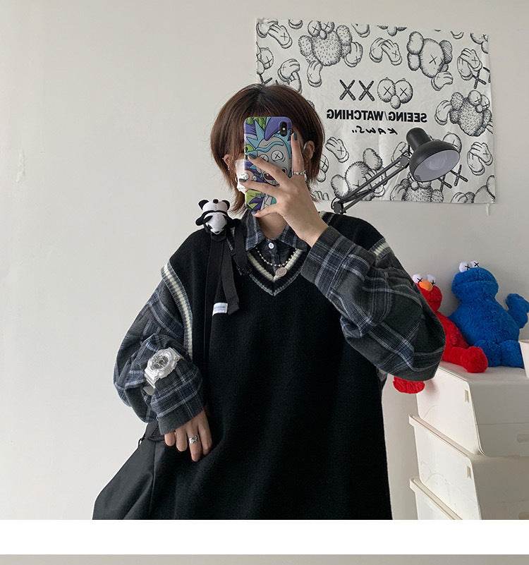 V-neck sweater vest - Mubimart