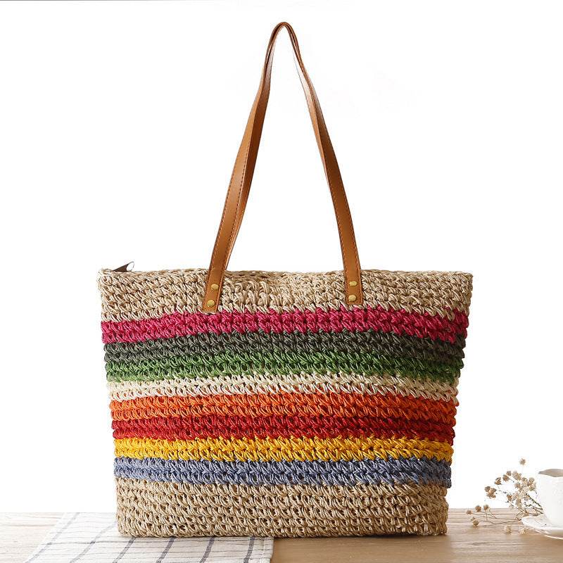 Round Straw Bags Women Summer Rattan Bag Handmade Woven Beach Cross Body Bag - Mubimart