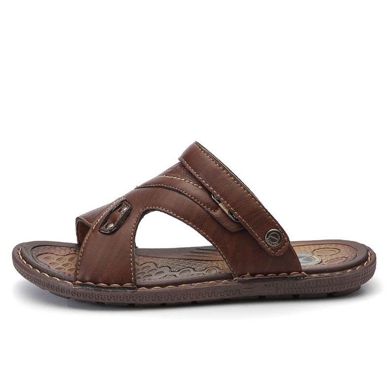 Men's Beach Leather Sandals Half Tow - Mubimart
