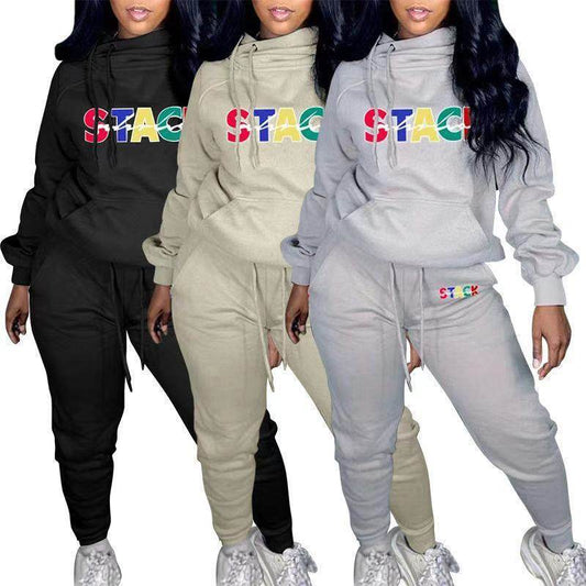 Printed Plus Velvet Sweatshirt Plus Size Sports Suit - Mubimart