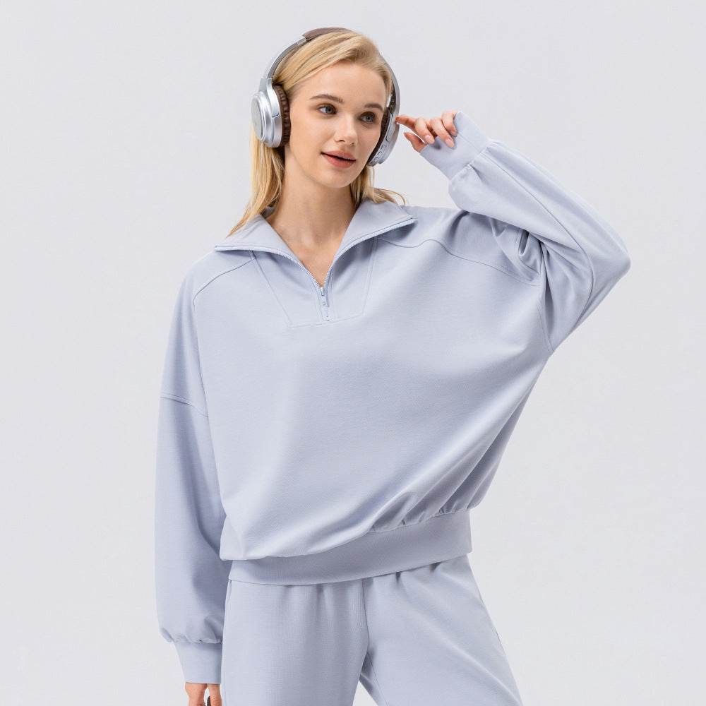 Women's Half Zipper Workout Long Sleeve Loose Outdoor Casual Running Sports Sweatshirt - Mubimart