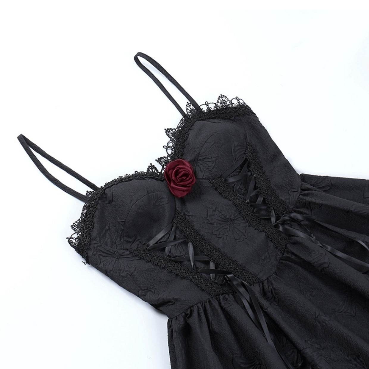 Rose Dark Jacquard Ladies Slip Dress - Mubimart