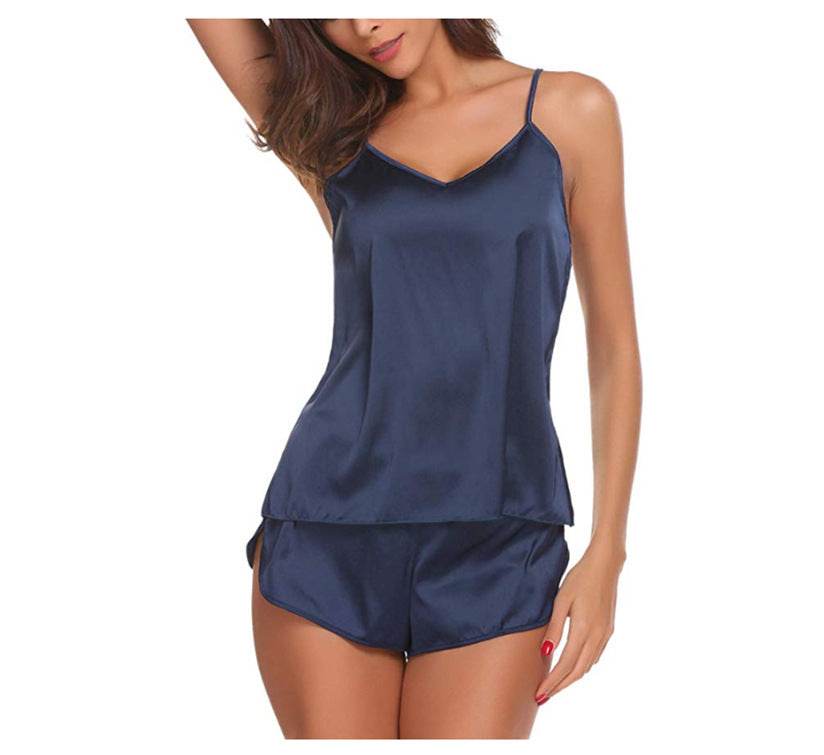 Satin pajama suit with suspenders - Mubimart