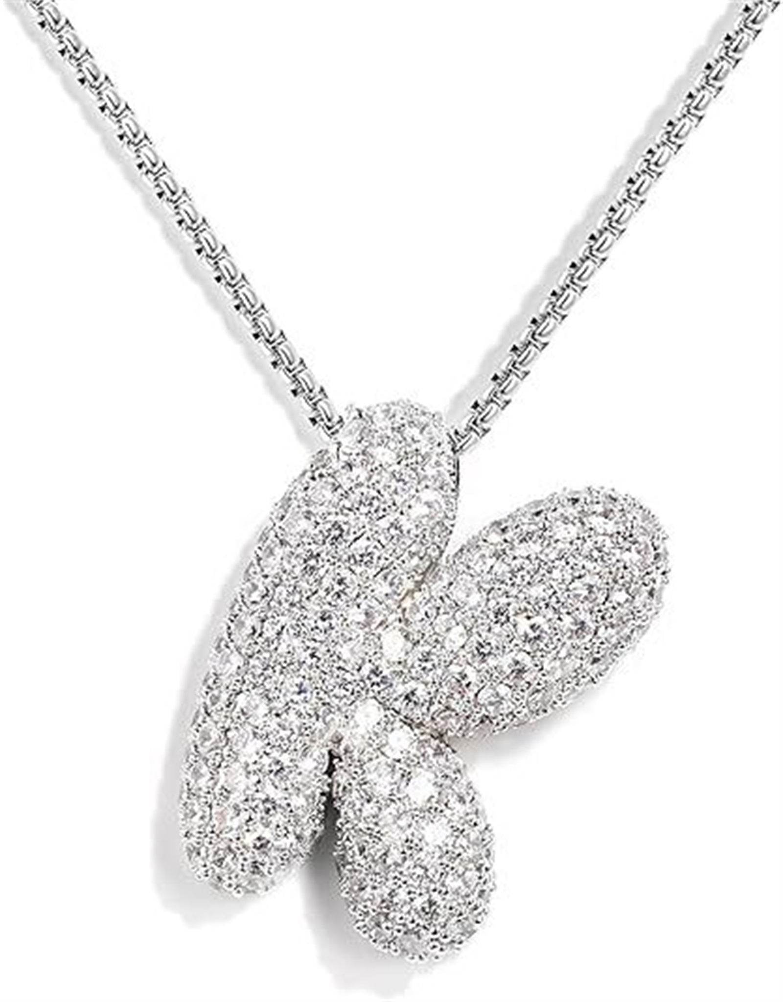 Brass Zircon Balloon English Letter Necklace - Mubimart