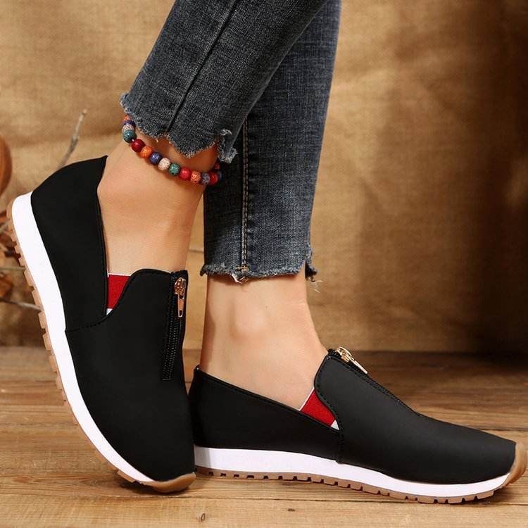 Zip Flats Shoes Comfortable Non Slip Loafers Women - Mubimart