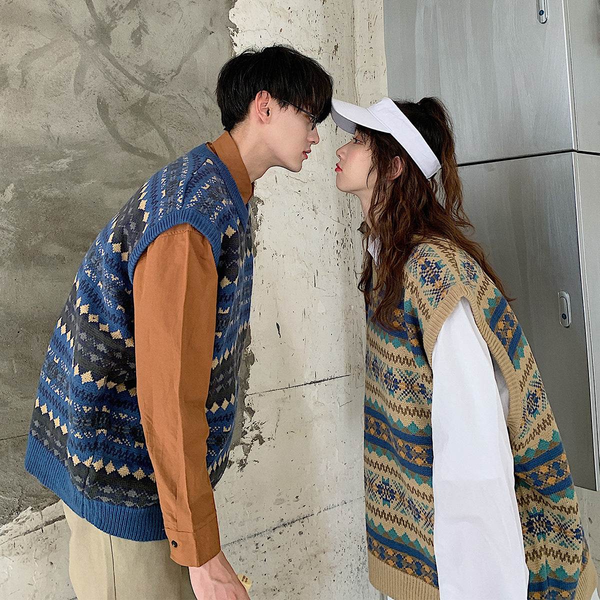 Ethnic style jacquard sweater vest - Mubimart