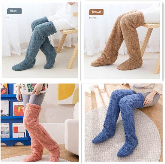 Over Knee High Fuzzy Long Socks Winter Warm Cold Leg Knee Joint Cold-proof Stockings Home Floor Sleeping Socks - Mubimart