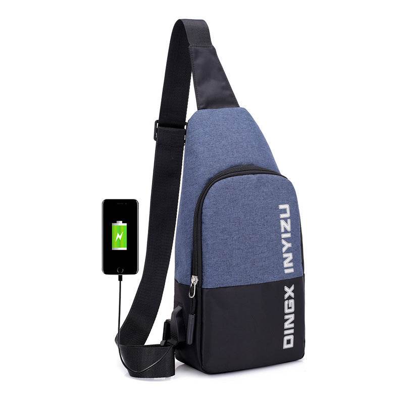 Contrast Stitching Mens Casual Sports Waterproof Chest Bag- Deep Blue - Mubimart