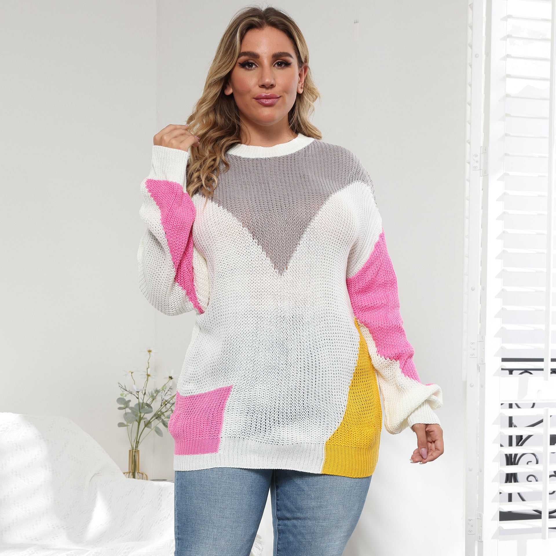 Dames Plus Size Contrasterende Naden Pullover Trui