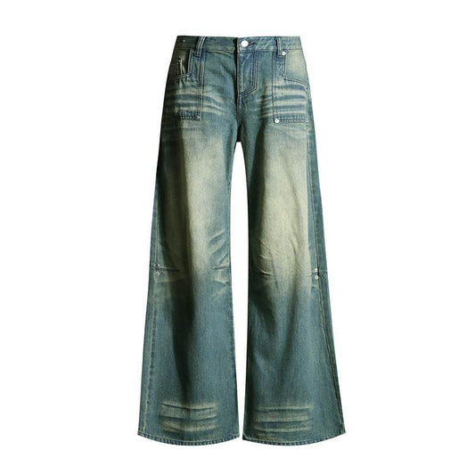 Washed-out Vintage Straight Jeans For Women - Mubimart