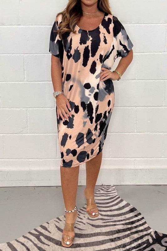 Plus Size Women's Printed Casual Short Sleeve Dress - Mubimart