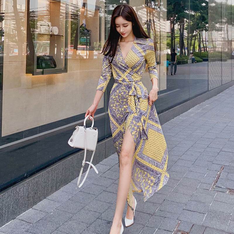 Blocked Grey & Yellow Maxi Dress - Mubimart