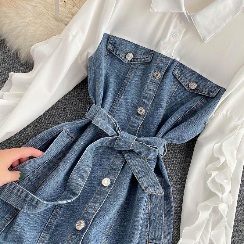 Retro denim dress - Mubimart
