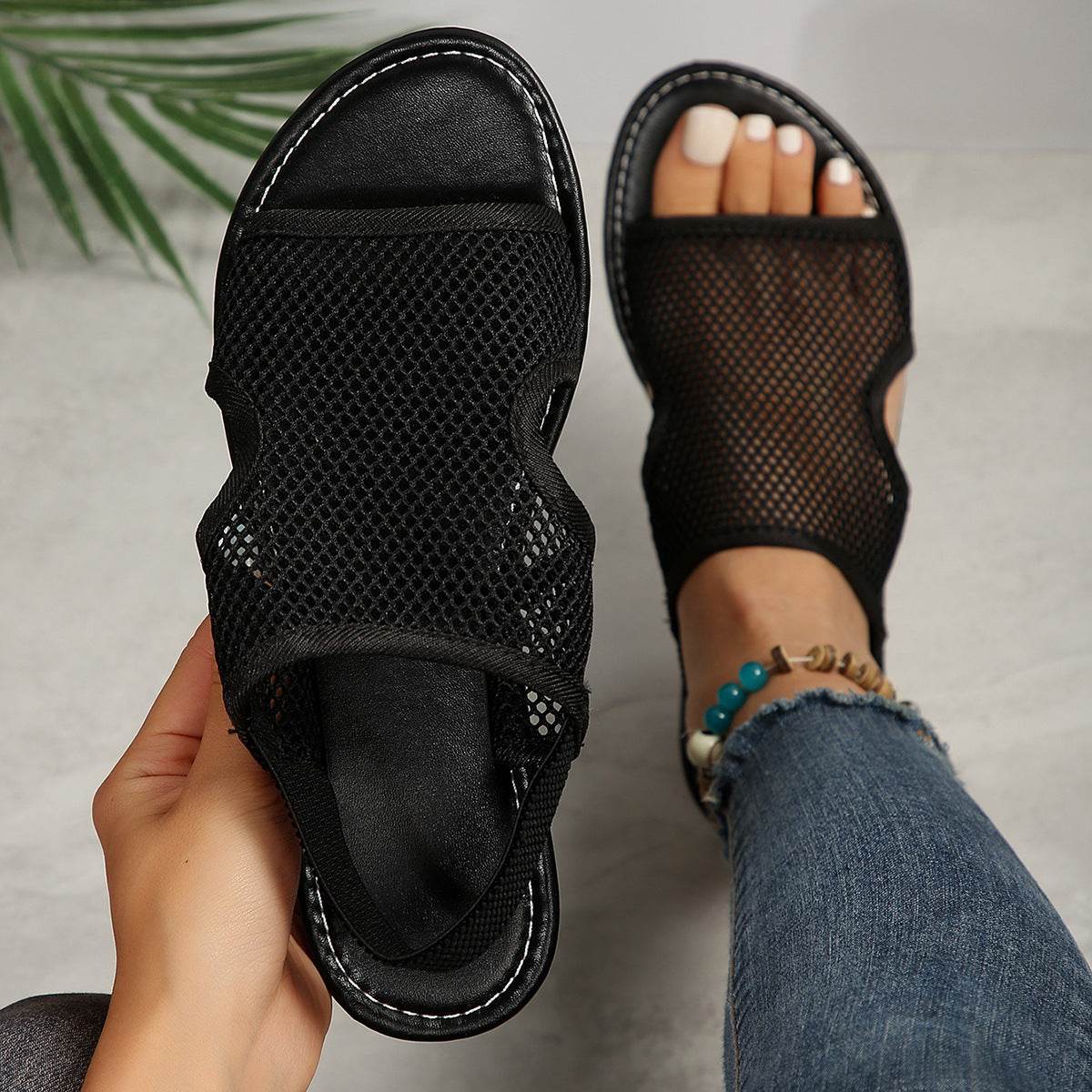New Mesh Sandals Summer Casual Breathable Flat Shoes For Women Men Beach Shoes - Mubimart