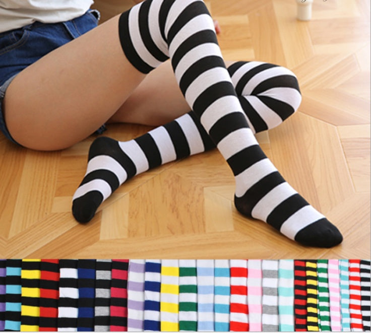 Stockings ladies over knee socks Japanese thigh socks striped high socks socks - Mubimart - Knee high socks 