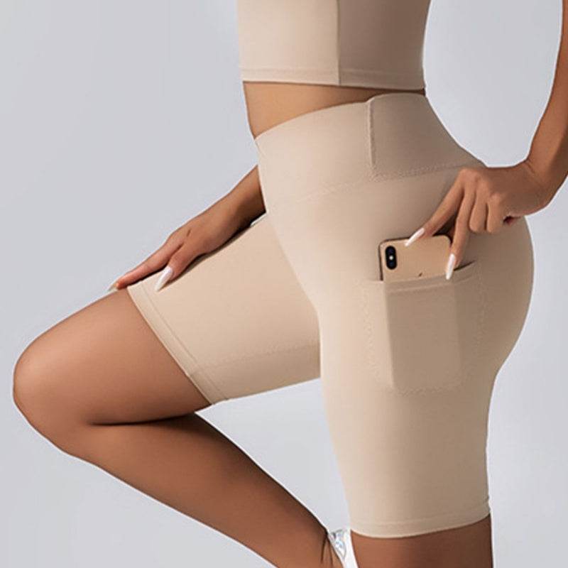 Biker Shorts Women Tummy Control No Seam High Waist Yoga Gym Workout Running Volleyball Shorts With Pockets - Mubimart