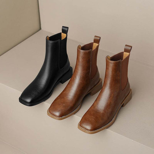 British Style Square Toe Vintage Ankle Boots - Mubimart