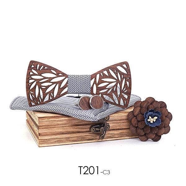 Wooden bow tie bow boutonniere suit - Mubimart