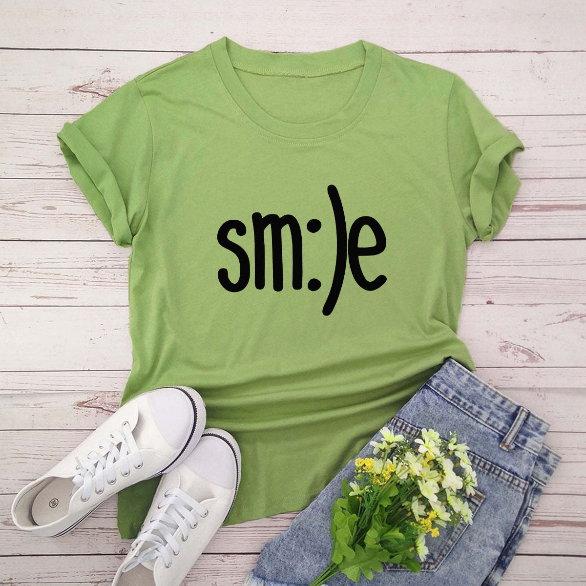 S-5XL Plus Size TShirt Women New Smile Letter Printed Shirt O Neck Short Sleeve Tees Summer Top 100%cotton Women's T-shirts - Mubimart -  