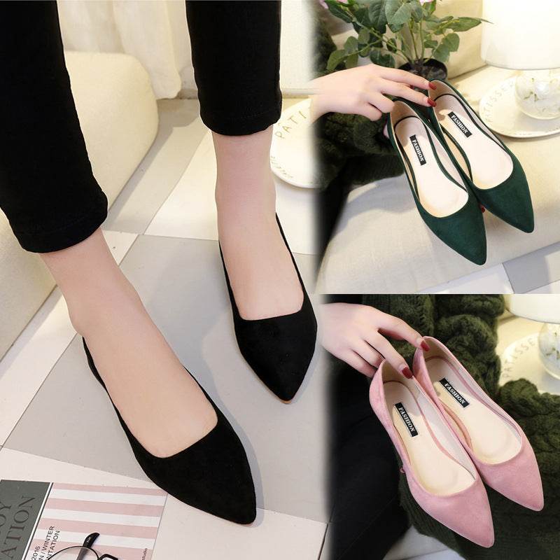 NAUSK New Women Suede Flats Fashion High Quality Basic Mixed Colors Pointy Toe Ballerina Ballet Flat Slip On Shoes - Mubimart
