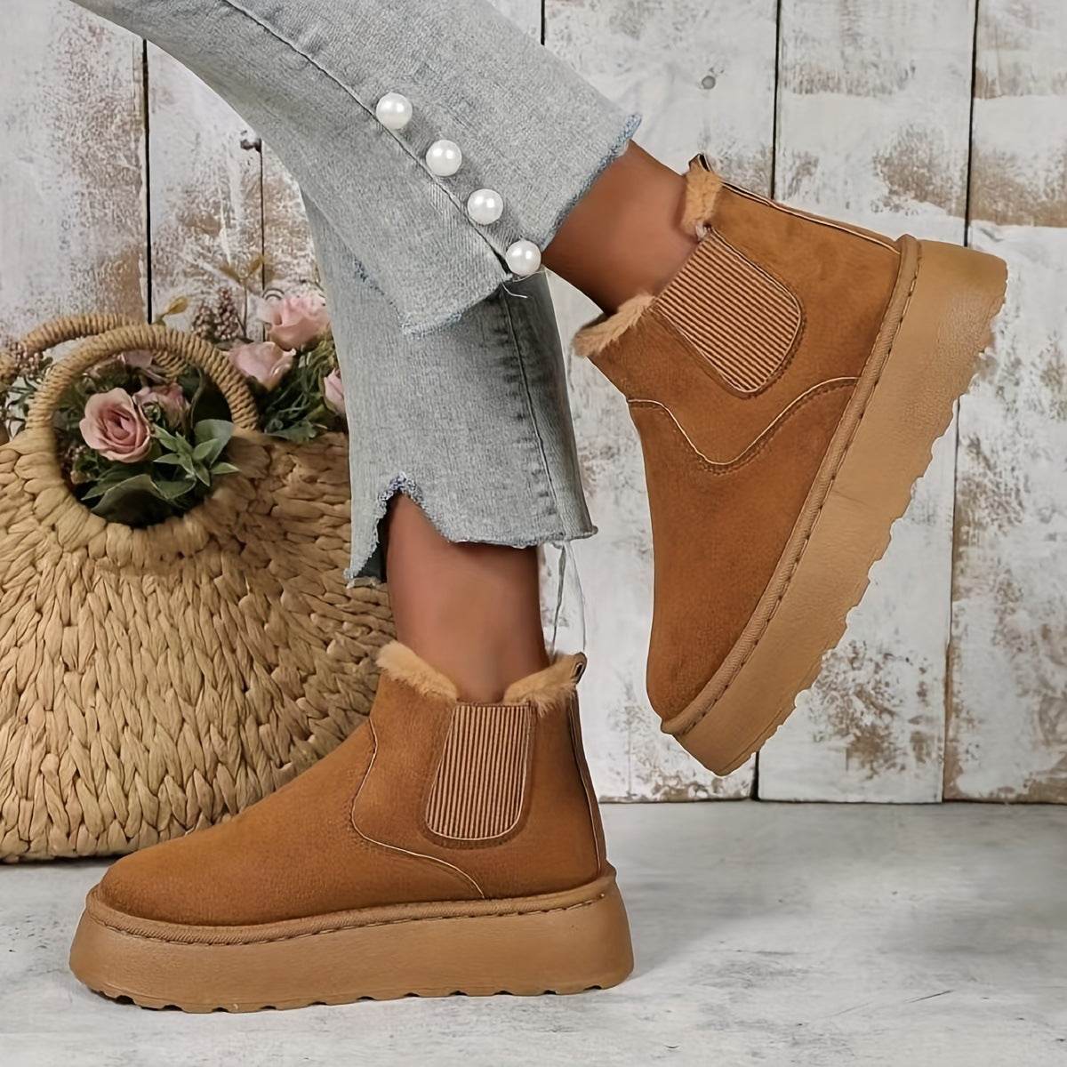 Winter Snow Boots Fashion Flat Thick-soled Cotton Shoes Round Toe Warm Plush Ankle Boot For Women - Mubimart