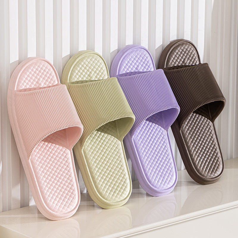 Summer Slipper Indoor House Shoes For Men Women Couples Solid Color Rhombus Striped Non-slip Bathroom Slippers - Mubimart - Womens Slipper 