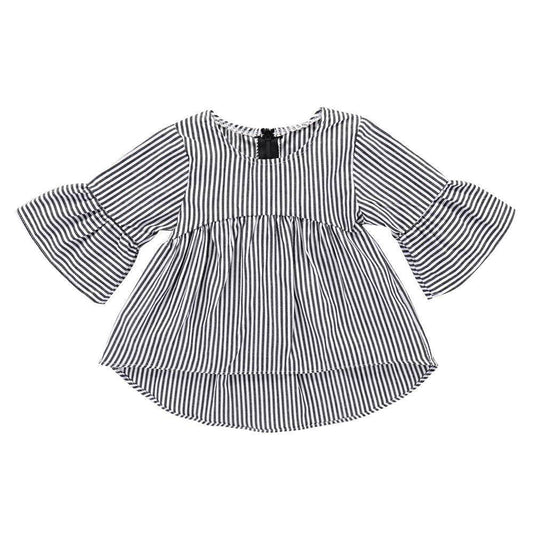Flared Sleeve Classic Striped Tunic - Mubimart