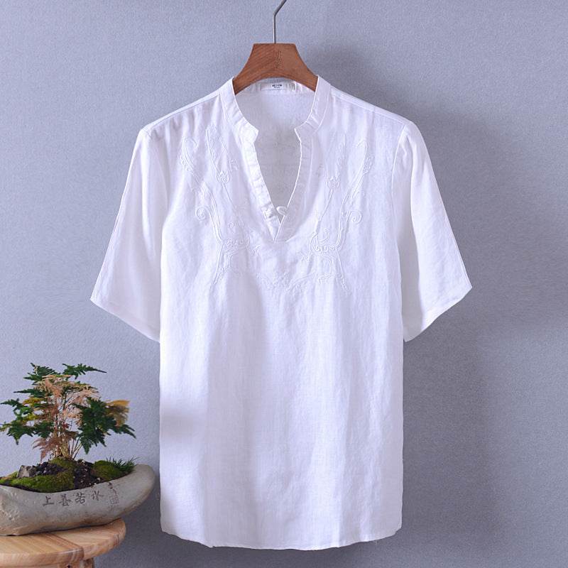 Linen embroidered shirt - Mubimart