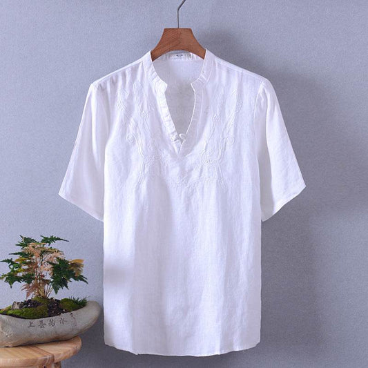 Linen embroidered shirt - Mubimart