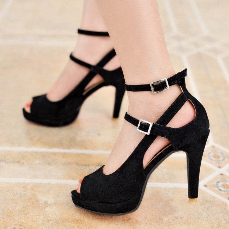 Color block bag heel buckle sandals - Mubimart