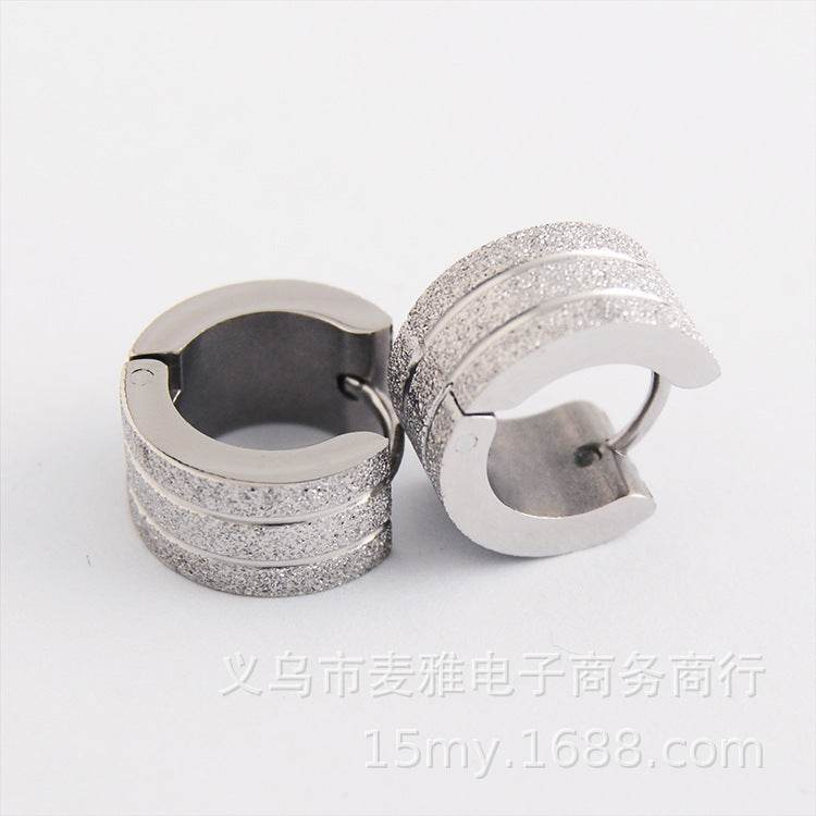 Stainless steel cutting line gold wide version earrings wholesale sandblasting sandblasting earrings titanium steel men and women earrings - Mubimart