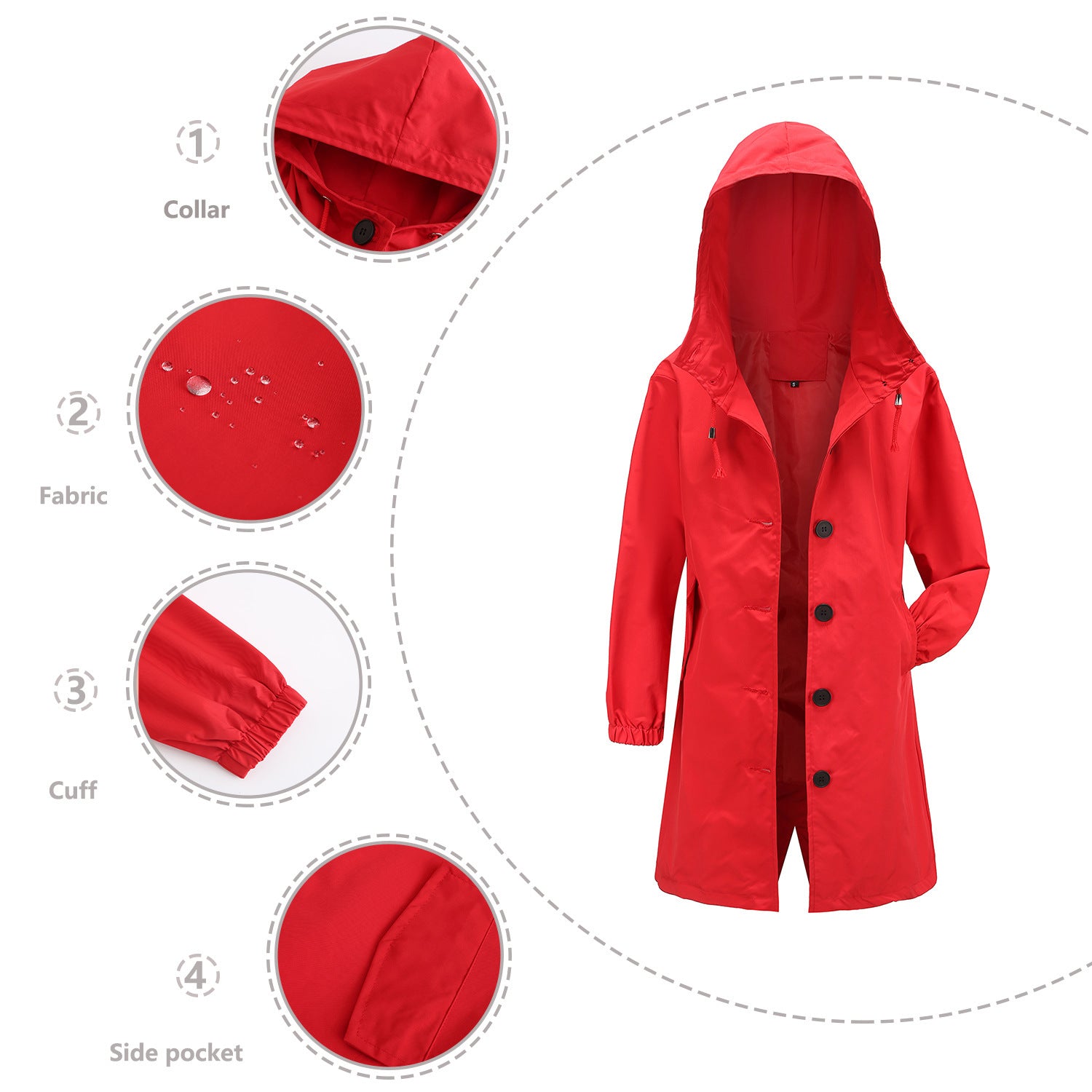 Anorak Damen Lässiger Langer Mantel Trenchcoat