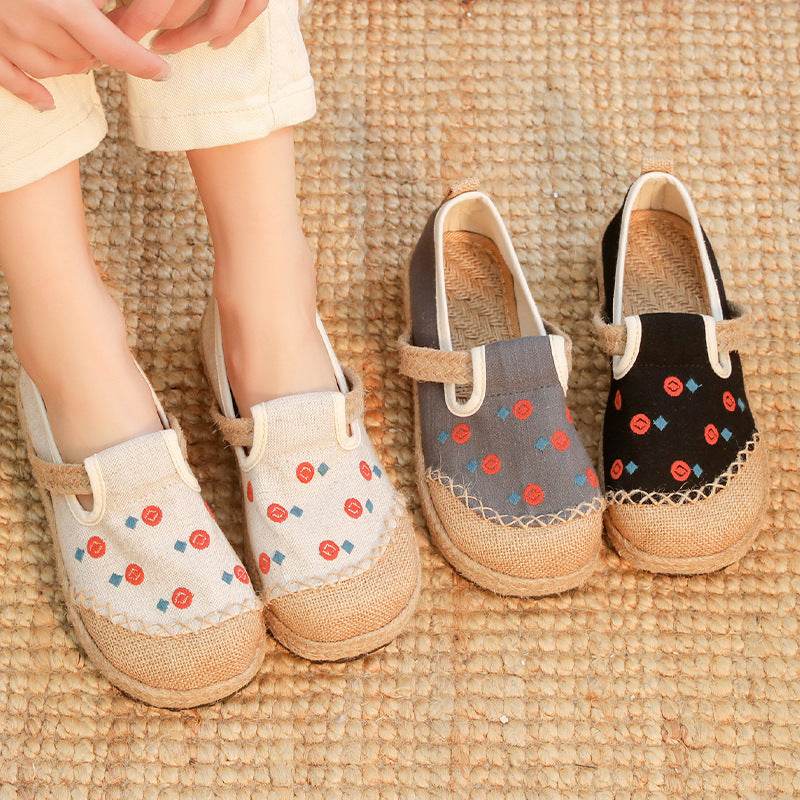New Comfort Round Head Cotton And Linen Shoes Breathable Embroidered - Mubimart