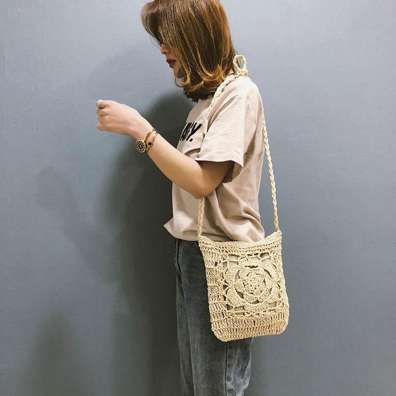 Bohemian Woven Hollow Out Beach Bag Women Crochet Fringed Straw Clutch Handmade Day Clutches Knitting Weave Boho Summer Bag Z70 - Mubimart