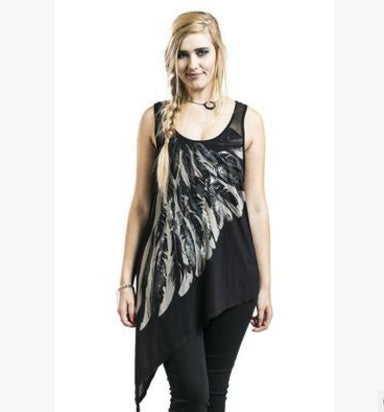 Women Tank Top Summer Feather Print Vest Shirts - Mubimart - Tank Top 