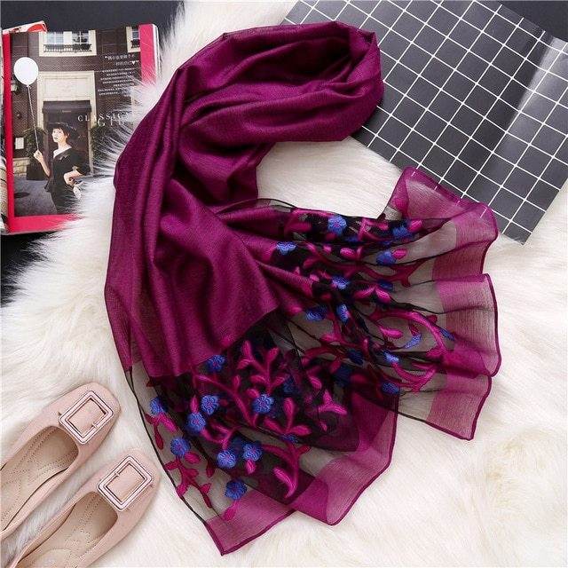 new brand women scarf fashion hollow Embroidery silk scarves lady shawls and wraps spring summer sunscreen beach stoles - Mubimart