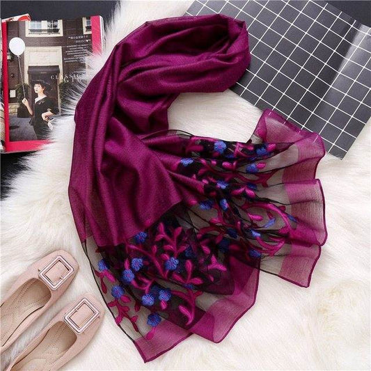 new brand women scarf fashion hollow Embroidery silk scarves lady shawls and wraps spring summer sunscreen beach stoles - Mubimart