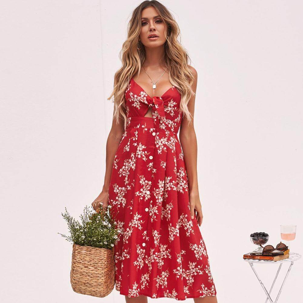 Bow tie suspender maxi dress - Mubimart