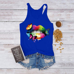 Multicolored Lips Butterflies Printed Tank Top Women - Mubimart -  