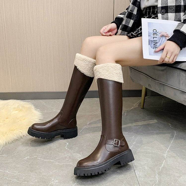 Plus Velvet Was Thin Snow Boots Tall And Thin Boots - Mubimart