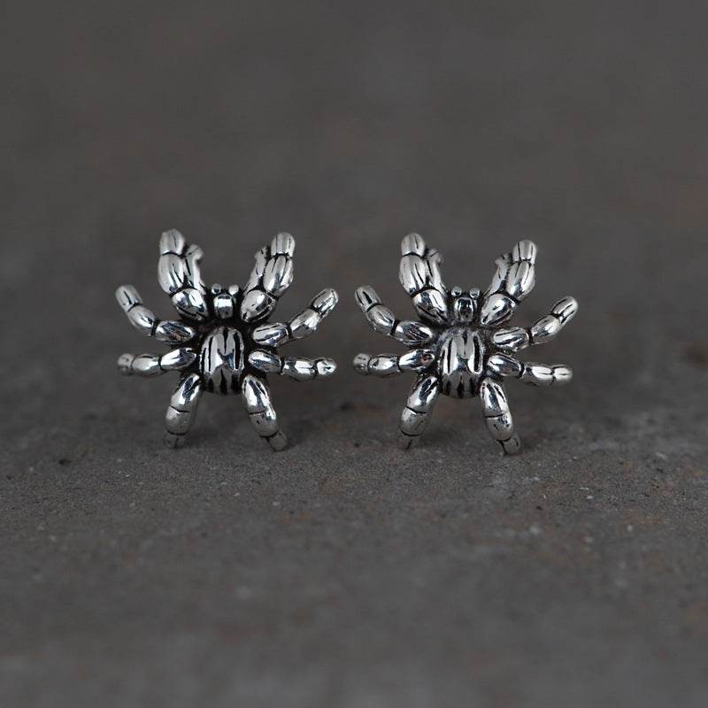 Fashion Men And Women Thai Silver Simple Literary Design Spider Earrings - Mubimart