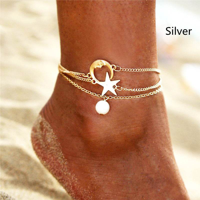 Simple Three-layer 3 Ankle Chain Metal Alloy Ornament Anklets Suit - Mubimart