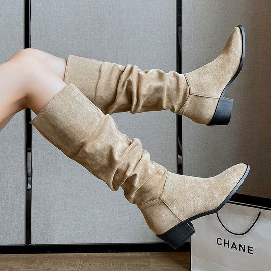 French Mid-calf Thin Western Denim Boots - Mubimart