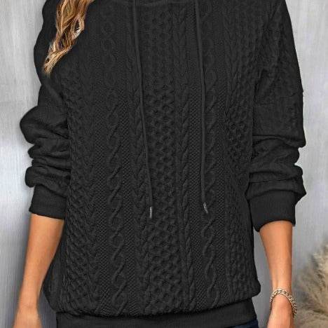 Plus Size Casual Jacquard Hooded Lace-up Long Sleeve Sweatshirt - Mubimart