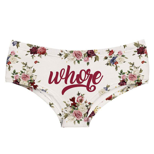 French Style Vintage Floral Underwear Women's Letter Chic Elegant Girl Half Pack Peach Hip Stretch - Mubimart