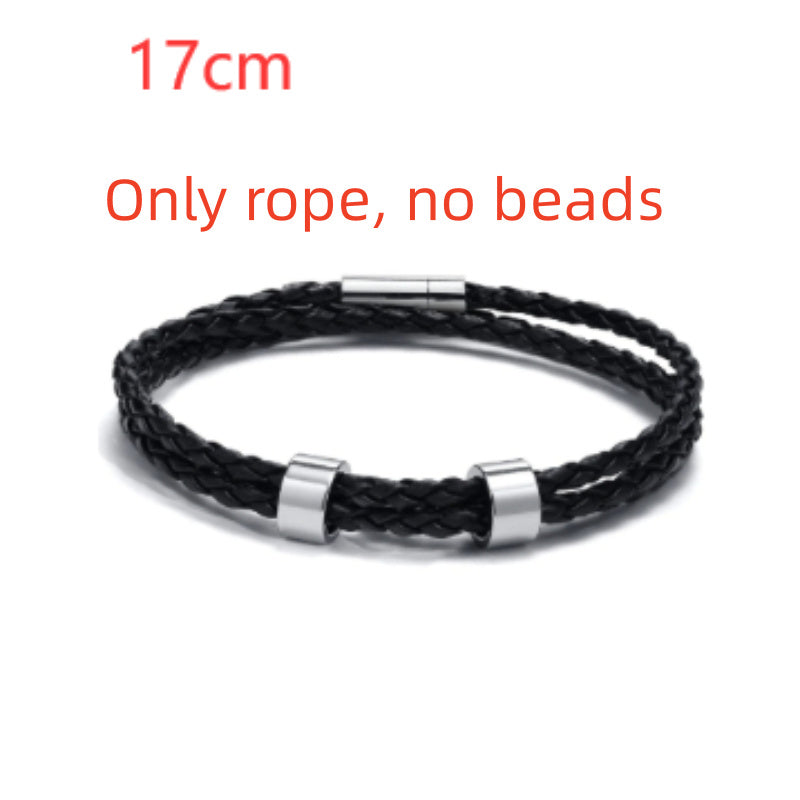 Black Leather Rope Bracelet For Men