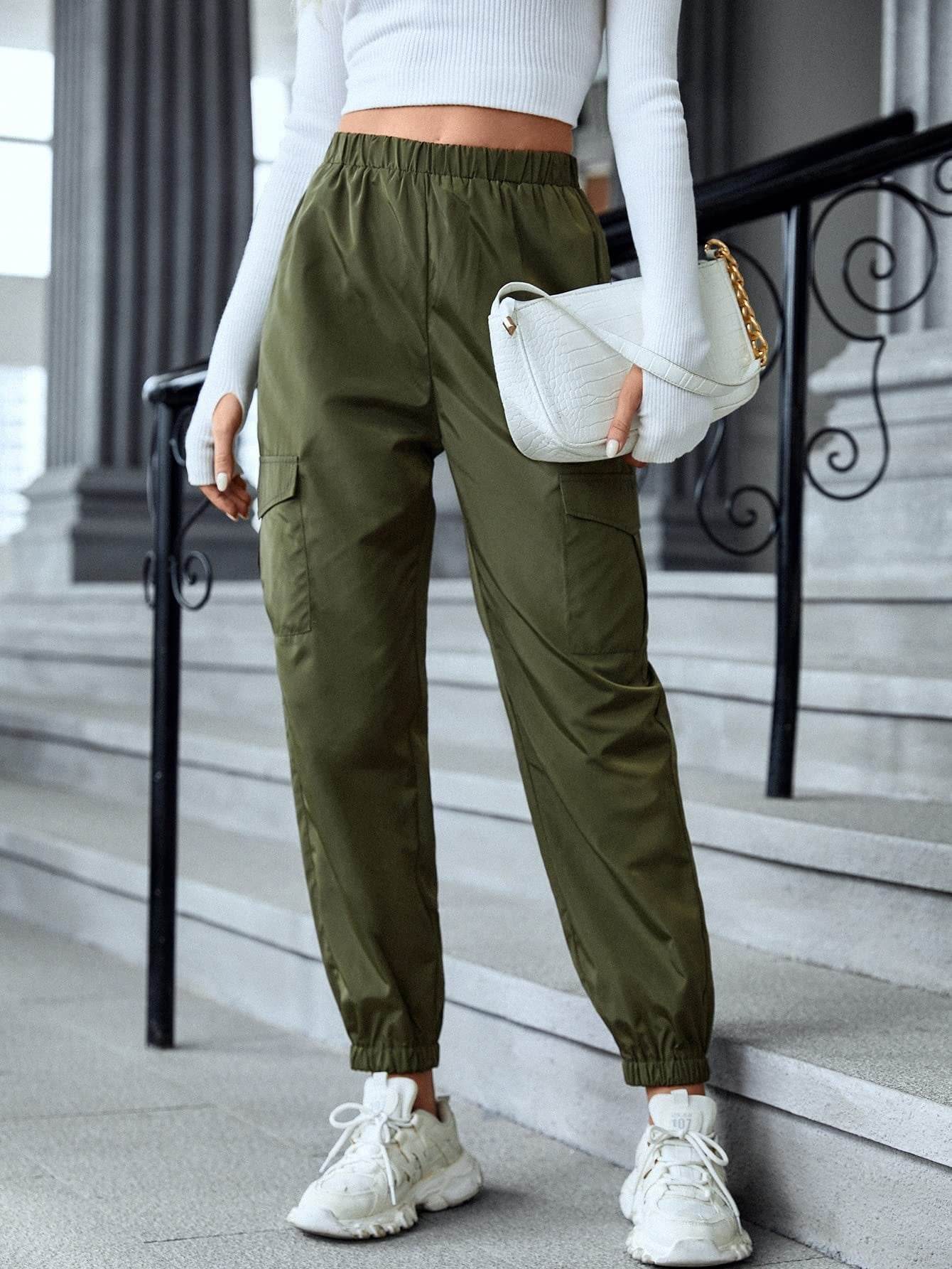 New Cargo Pants Fashion Casual Multi-pocket Elastic Waist Pencil Pants For Women - Mubimart