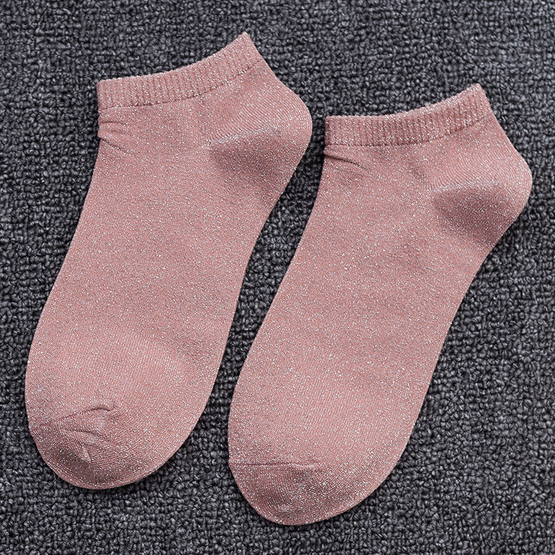 Spring And Summer New Japanese Socks Women's Low-cut Liners Socks Gold And Silver Silk Women's Thin Socks - Mubimart -  