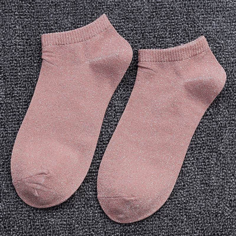 Spring And Summer New Japanese Socks Women's Low-cut Liners Socks Gold And Silver Silk Women's Thin Socks - Mubimart