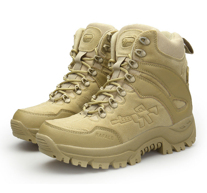 Men's Simple Sand Color High-top Hiking Boots